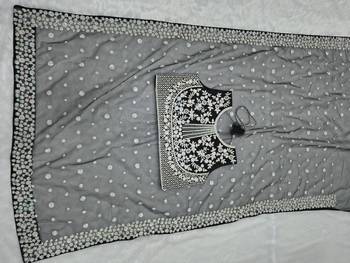 Black Color Embroidery And Sequins Work With Full Hand Pearl Work Butterfly Soft Net Saree 1