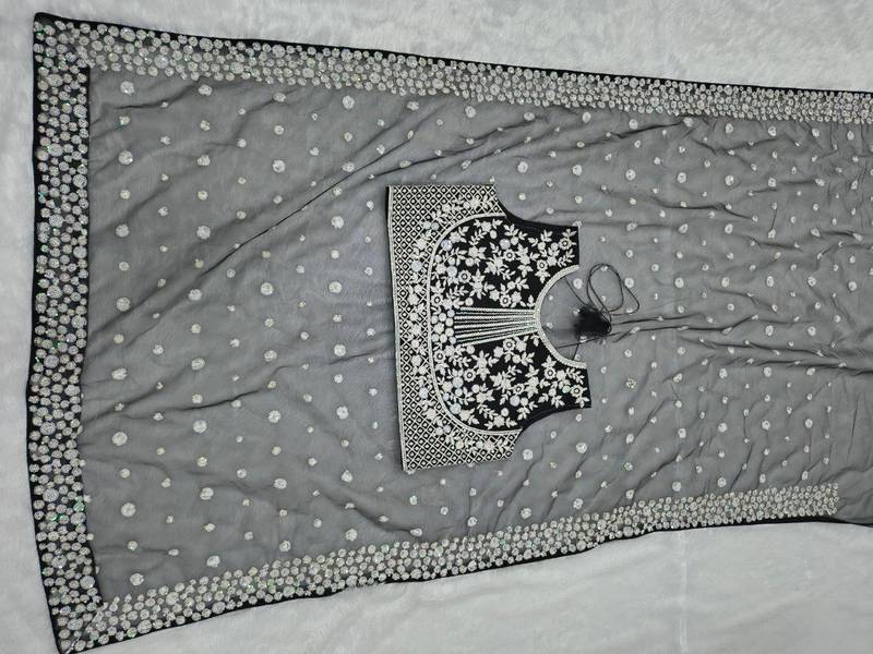 Black Color Embroidery And Sequins Work With Full Hand Pearl Work Butterfly Soft Net Saree