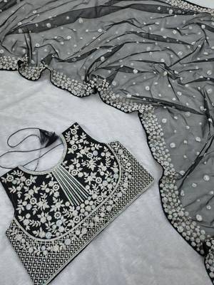 Black Color Embroidery And Sequins Work With Full Hand Pearl Work Butterfly Soft Net Saree 2