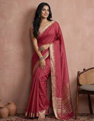 Coral cotton saree with blouse 1