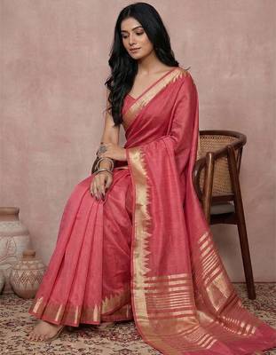 Coral cotton saree with blouse 2