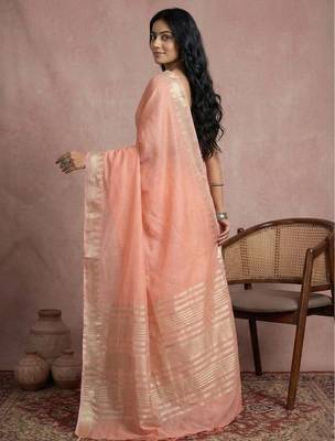 Peach cotton saree with blouse 3