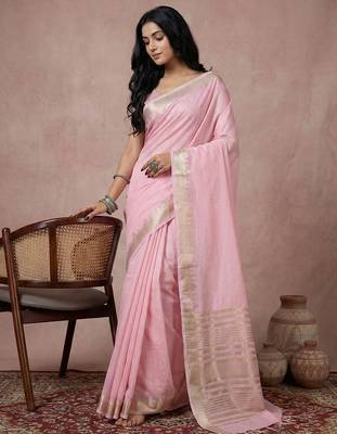 Pink cotton saree with blouse 3