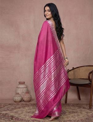 Rani pink cotton saree with blouse 2