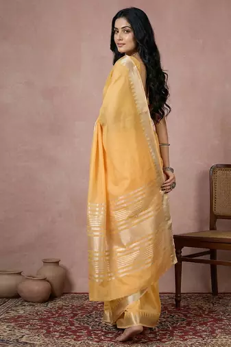 Yellow cotton saree with blouse