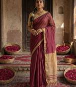 Maroon cotton printed saree with blouse