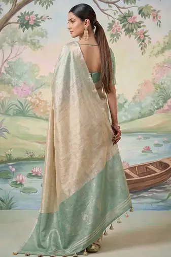 Cream tissue saree with blouse