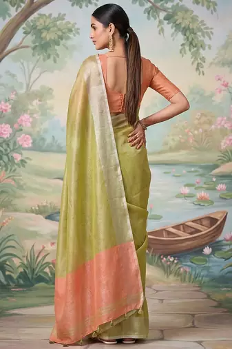Green tissue saree with blouse
