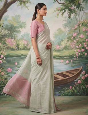 Grey tissue saree with blouse 2