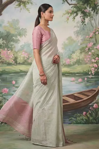 Grey tissue saree with blouse