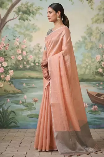 Peach tissue saree with blouse