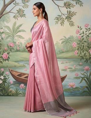 Pink tissue saree with blouse 2