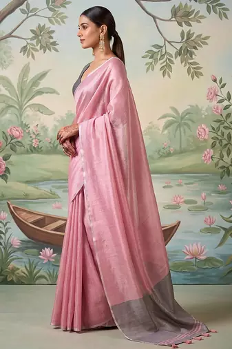 Pink tissue saree with blouse