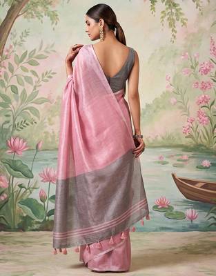 Pink tissue saree with blouse 3