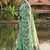 Turquoise linen printed saree with blouse