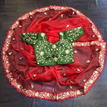 Red Color  Multi Work Coding Work And Sequins Work Organza art silk saree 2