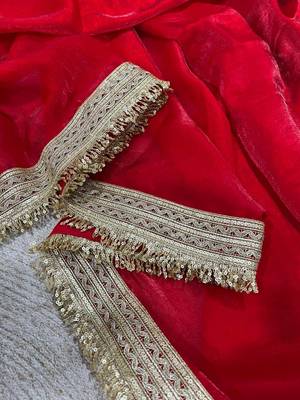 Red Color Sequins Lace Border Work Satin Silk Saree 5