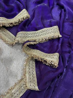 Purple Color Sequins Lace Border Work Satin Silk Saree 5