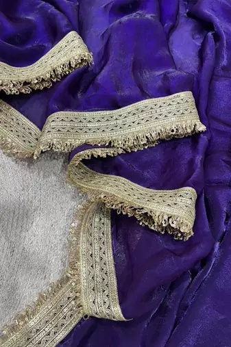 Purple Color Sequins Lace Border Work Satin Silk Saree