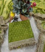 Olive Color Zari Woven and Work Jacquard Butti Silk Saree