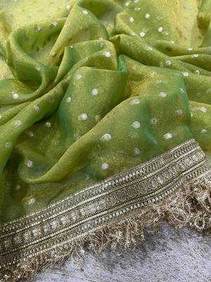 Olive Color Zari Woven and Work Jacquard Butti Silk Saree 3