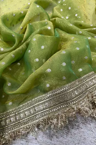 Olive Color Zari Woven and Work Jacquard Butti Silk Saree