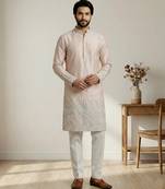 Peach designer festive wear satin kurta-pajama