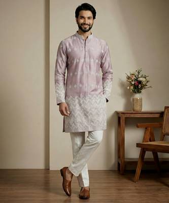 Pink designer festive wear satin kurta-pajama 1