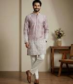 Pink designer festive wear satin kurta-pajama
