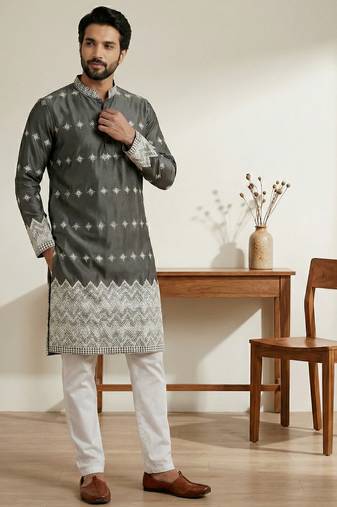 Black designer festive wear satin kurta-pajama