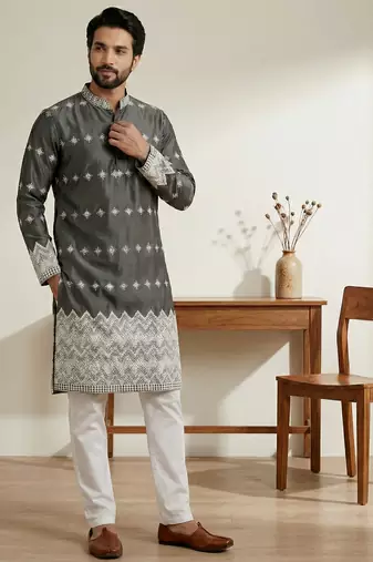 Black designer festive wear satin kurta-pajama