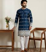 Navy blue designer festive wear satin kurta-pajama