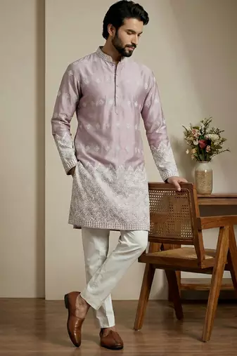 Pink designer festive wear satin kurta-pajama