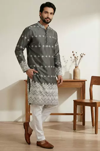 Black designer festive wear satin kurta-pajama