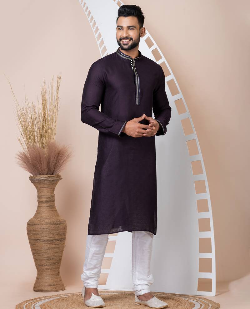 Violet designer festive wear jacquard kurta-pajama