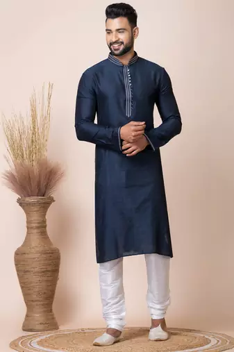 Navy blue designer festive wear jacquard kurta-pajama