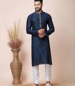 Navy blue designer festive wear jacquard kurta-pajama