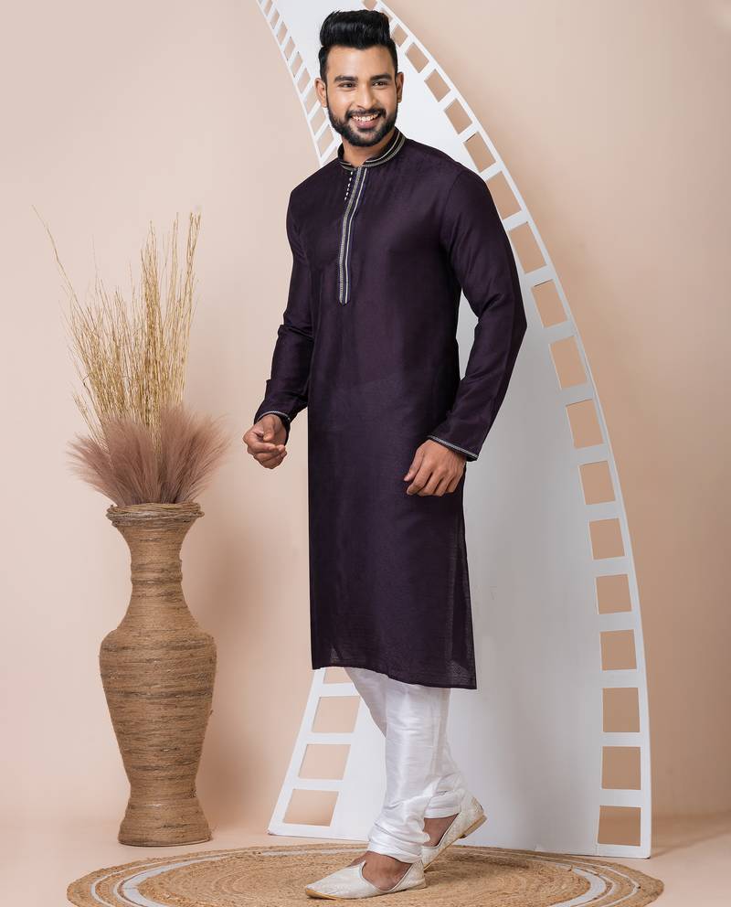 Violet designer festive wear jacquard kurta-pajama