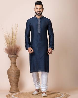 Navy blue designer festive wear jacquard kurta-pajama 2