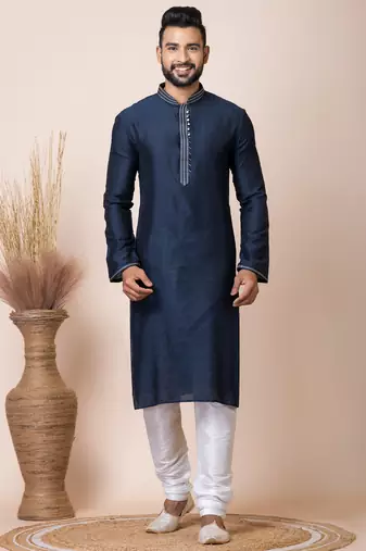 Navy blue designer festive wear jacquard kurta-pajama