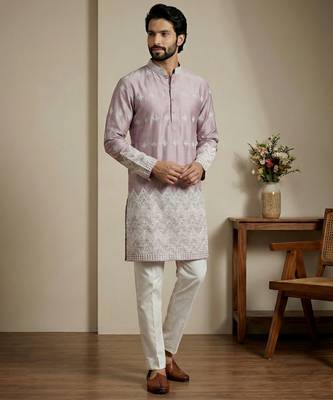 Pink designer festive wear satin kurta-pajama 3