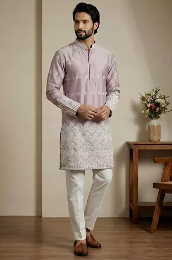 Pink designer festive wear satin kurta-pajama