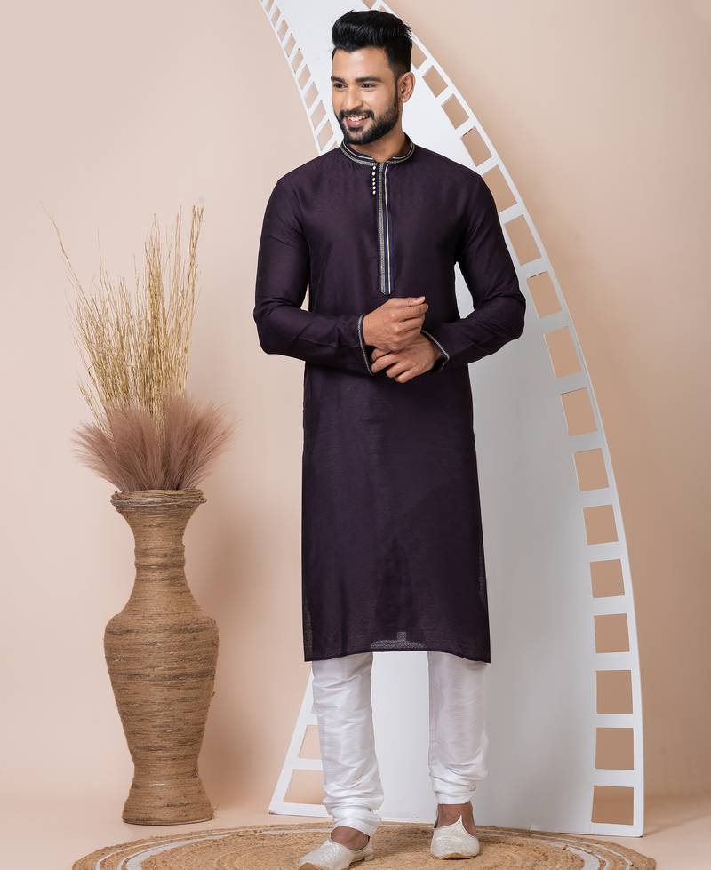 Violet designer festive wear jacquard kurta-pajama