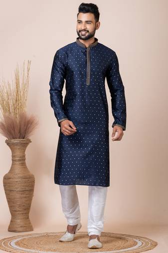 Navy blue designer festive wear jacquard kurta-pajama