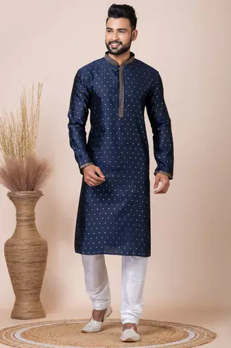 Navy blue designer festive wear jacquard kurta-pajama