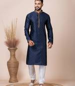 Navy blue designer festive wear jacquard kurta-pajama