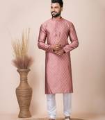 Peach designer festive wear jacquard kurta-pajama