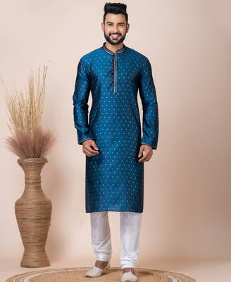 Green designer festive wear jacquard kurta-pajama 1