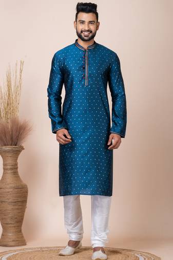 Green designer festive wear jacquard kurta-pajama