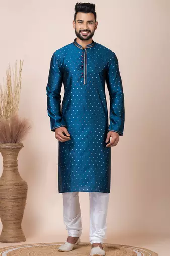 Green designer festive wear jacquard kurta-pajama